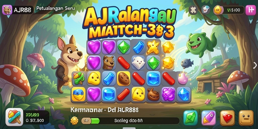 Tampilan seru gameplay AJR88 dengan tantangan Match-3 menantang.