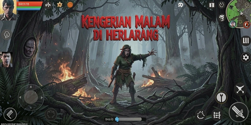 Screenshot gameplay BRO178 menampilkan momen menegangkan di hutan.
