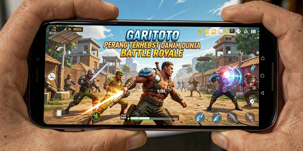 Tangkapan layar utama GARITOTO yang menunjukkan aksi Battle Royale yang mendebarkan.