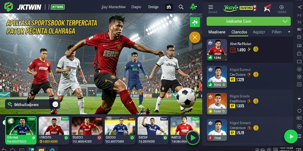 Tangkapan layar JKTWIN yang menunjukkan fitur live betting dan taruhan olahraga.