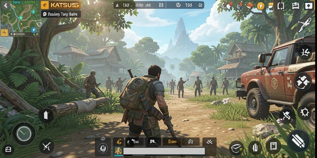Tampilan gameplay KATSU5 dalam dunia terbuka yang luas dan penuh petualangan.