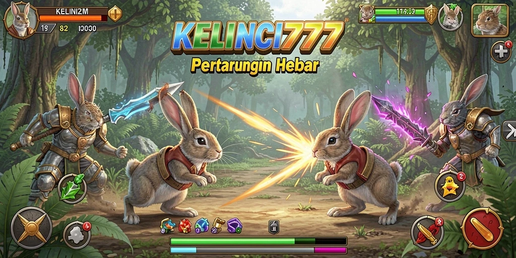Tampilan pertarungan seru antara kelinci dengan grafis menawan.