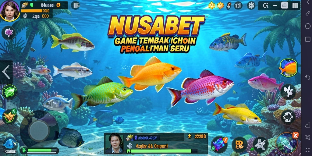 Tampilan utama gameplay NUSABET menembak ikan yang seru.