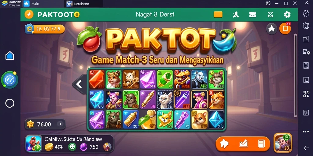 Menggambarkan gameplay seru PAKTOTO dengan objek match-3.