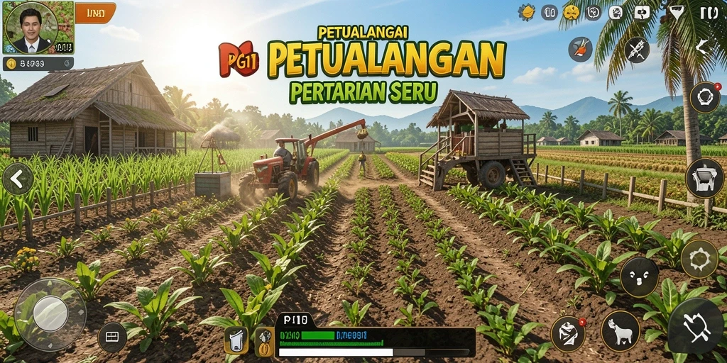 Screenshot utama PG11 menampilkan gameplay menarik dan ladang yang subur.