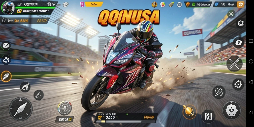 Screenshot menampilkan aksi balapan motor yang intens.