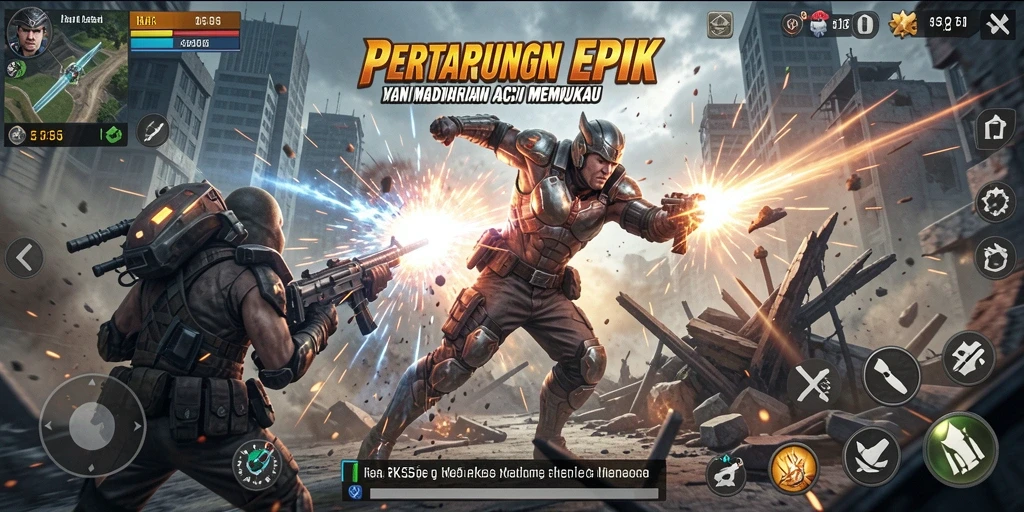 Screenshot menunjukkan pertarungan seru antara karakter di RK55.