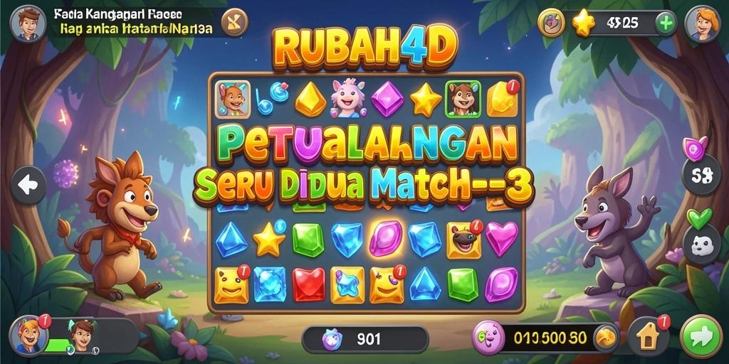 Tampilan seru gameplay Match-3 RUBAH4D dengan simbol berwarna-warni.