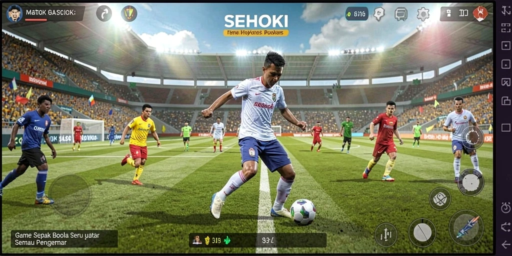 Tampilan gameplay SEHOKI yang menarik dengan aksi sepak bola seru.
