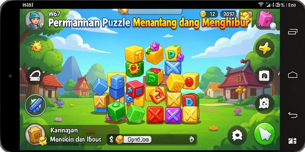 Screenshot gameplay W67 yang menunjukkan tantangan puzzle menarik.