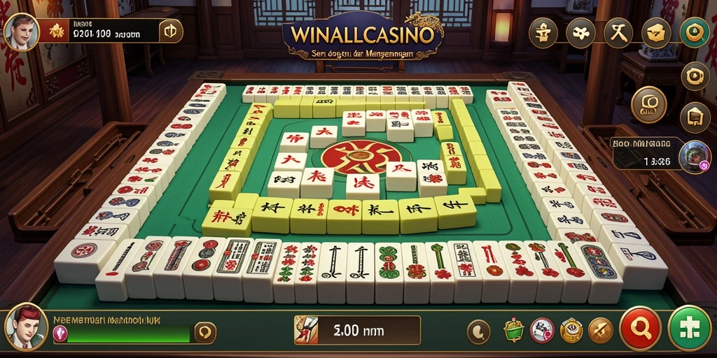 Tampilan gameplay menarik dari WINALLCASINO yang menggambarkan mahjong.